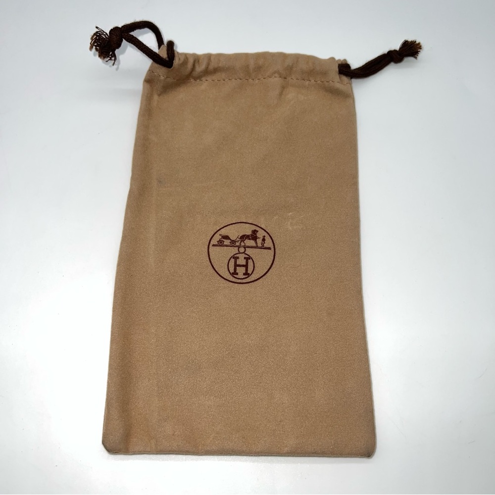 Hermes Small Tan w/Brown Logo/Drawstring Pouch for Small Leather Goods 8.5X4.75